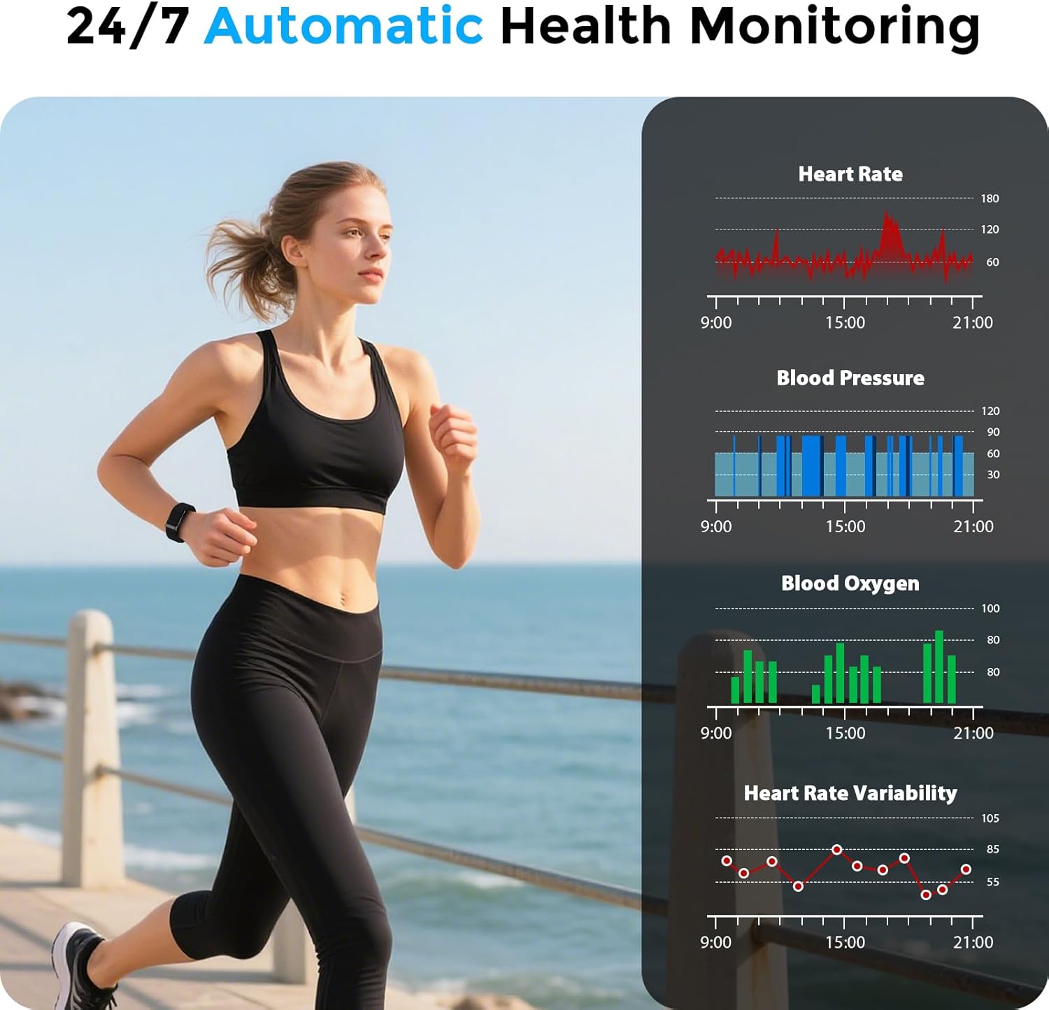 Smart Health Wristband, Bluetooth Connected Wearable Fitness Tracker, 127 Exercise Modes, 1ATM Water Resistant, Tracks Heart Rate/Blood Pressure/SpO2/Sleep/Steps - Image 2