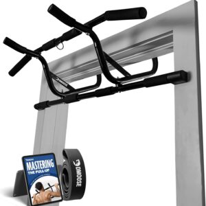 DMoose Fitness Pull Up Bar for Doorway – Upto 250 Lbs Capacity, No Screwing or Slipping, Hanging Pullup & Chin Up Bar for Door Frame – Multi Padded Grips for Strength Training with Installation Guide