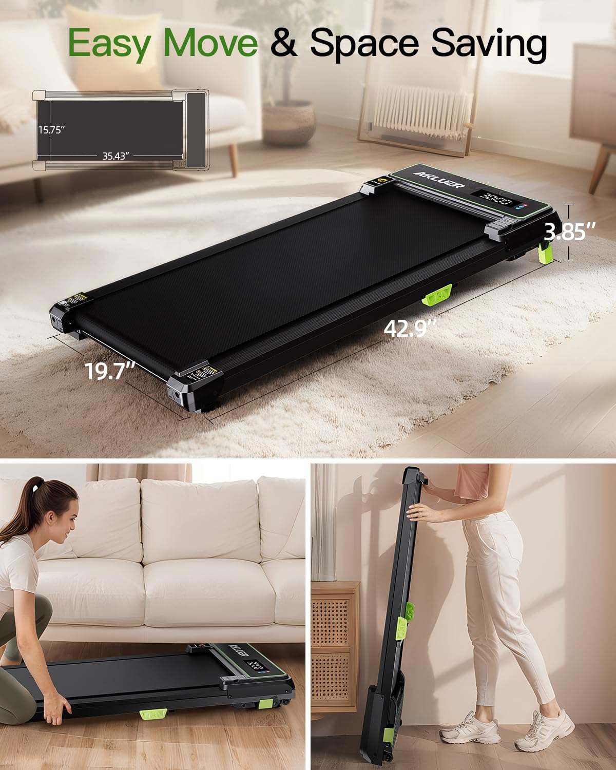 AKLUER Walking Pad with Incline, Under Desk Treadmill for Home, 2.5HP Portable Treadmills with Remote Control, 4 in 1 Incline Treadmill with LED Display - Image 5