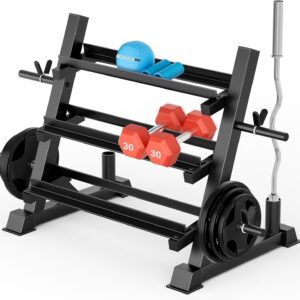 YOLEO Professional Dumbbell Rack, 1100LBS Capacity Weight Rack for Dumbbells Barbells Kettlebells, 3-Tier Adjustable Weight Stand, Multifunctional Weight Storage, Compact Weight Organizer for Home Gym (Rack Only)