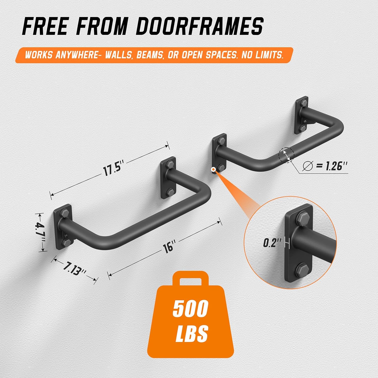 Pull Up Bar for Doorway, Heavy Duty Strength Training Pull-Up Bars for Home Gym, Wall Mounted/Joist Mounted/Ceiling Mounted Chin Up Bar with Reinforced Thick Metal Construction - Supports 500 lbs for Full-Body Workouts - Image 6