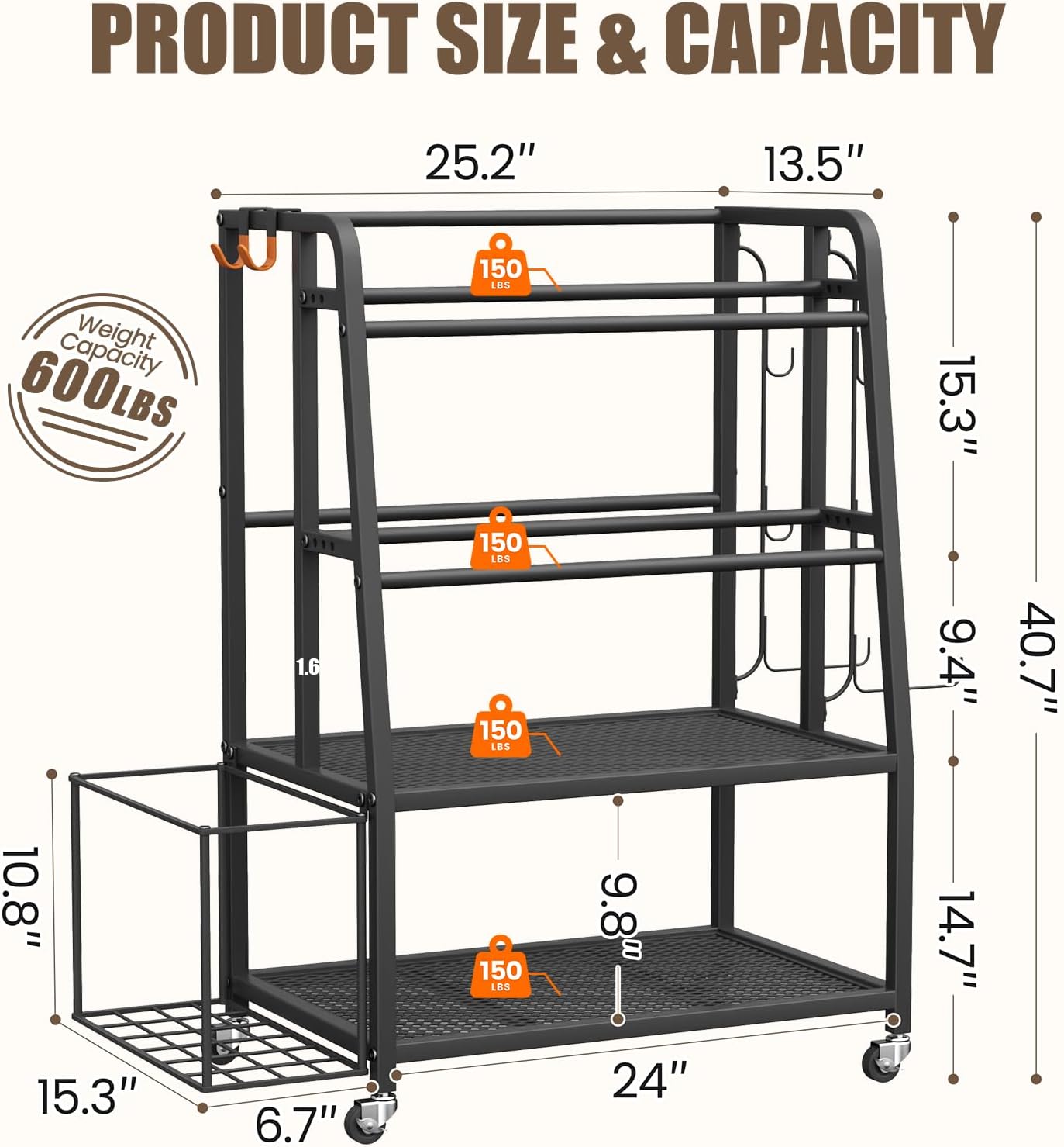600LBS Weight Rack For Home Gym, Vopeak Dumbbell Rack Stand Only, Adjustable Weight Rack For Dumbbells, Kettlebells Yoga Mat, Home Gym Storage Rack With Wheels And Hooks, Powder Coated Finish Steel - Image 2