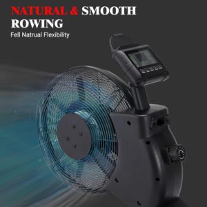 Indoor Foldable Rowing Machine with Tall Legs – LCD Monitor, Device Tablet Holder, 16 Levels of Quiet Resistance, Easy Storage for Home Use Wind Rower Machine with Seat Cushion