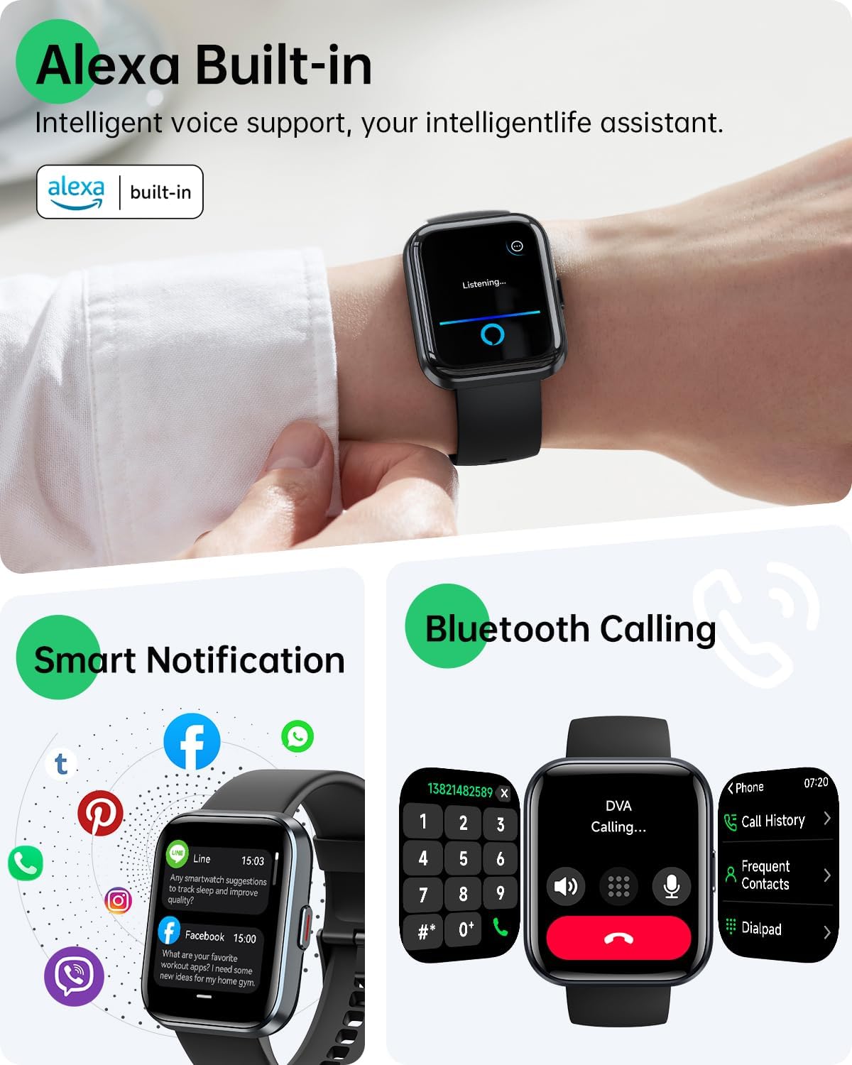 WMK Smart Watches for Men Women, Alexa Built-in,1.83" Display Smartwatch Compatible iPhone/Android (Answer/Make Call), 3ATM Waterproof Fitness Tracker with Heart Rate/SpO2/Sleep Monitor,120+ Sport - Image 2