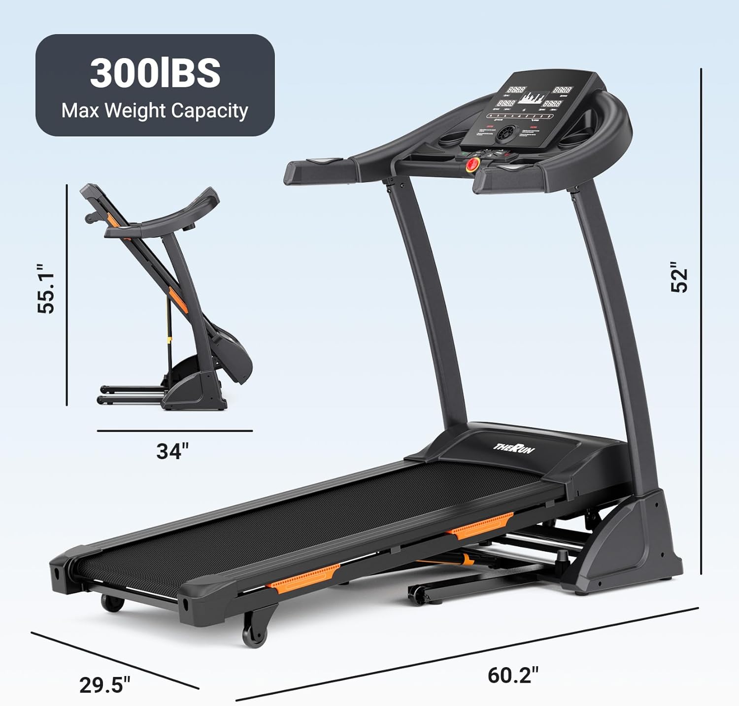 THERUN Incline Treadmill for Running and Walking, 300 lbs Weight Capacity Folding Treadmill with 0-15% Auto Incline, Wide Belt, 3.5HP, App, Heart Rate - Image 3