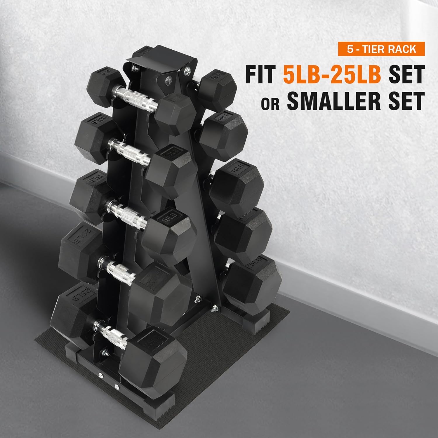 Fitvids Rubber Coated Hex Dumbbell Weight Set and Storage Rack, 100LBS, 150LBS or 200LBS Set, 5-20 lbs, 5-25 lbs, 10-30 lbs Pairs - Image 6