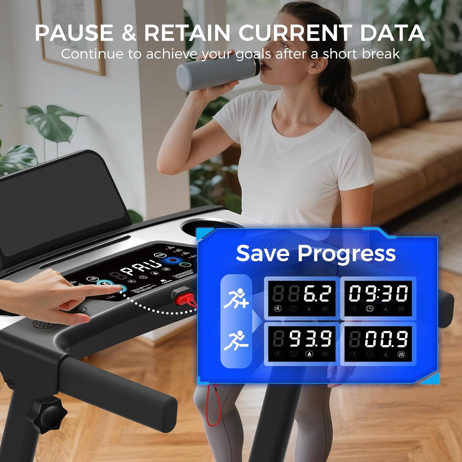 Treadmill with Incline 3-in-1 Portable Treadmills for Home Small, Incline Walking Pad Treadmill with Handle Bar, Walking Pad Foldable with 3.0HP Quiet Brushless, LED Dispay, 300LBS Capacity - Image 4