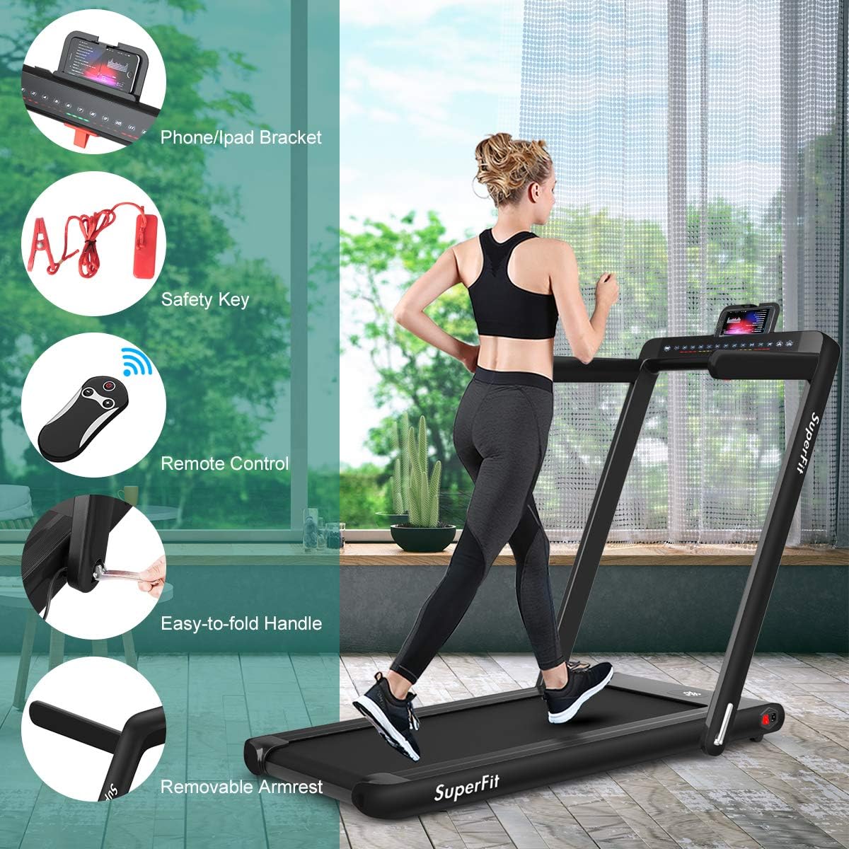GYMAX Walking Pad, 2.25HP Dual Display Foldable Treadmill for Home with Remote/Smart App Control, Portable Compact Treadmill for Office Under Desk, Folding Running Machine for Small Spaces - Image 5