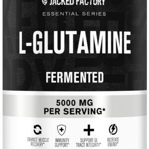 Jacked Factory L-Glutamine Powder 100 Servings – Vegan Fermented L Glutamine Supplement for Post Workout Muscle Recovery, Immunity, Digestive Health | No Artificial Filler – Unflavored