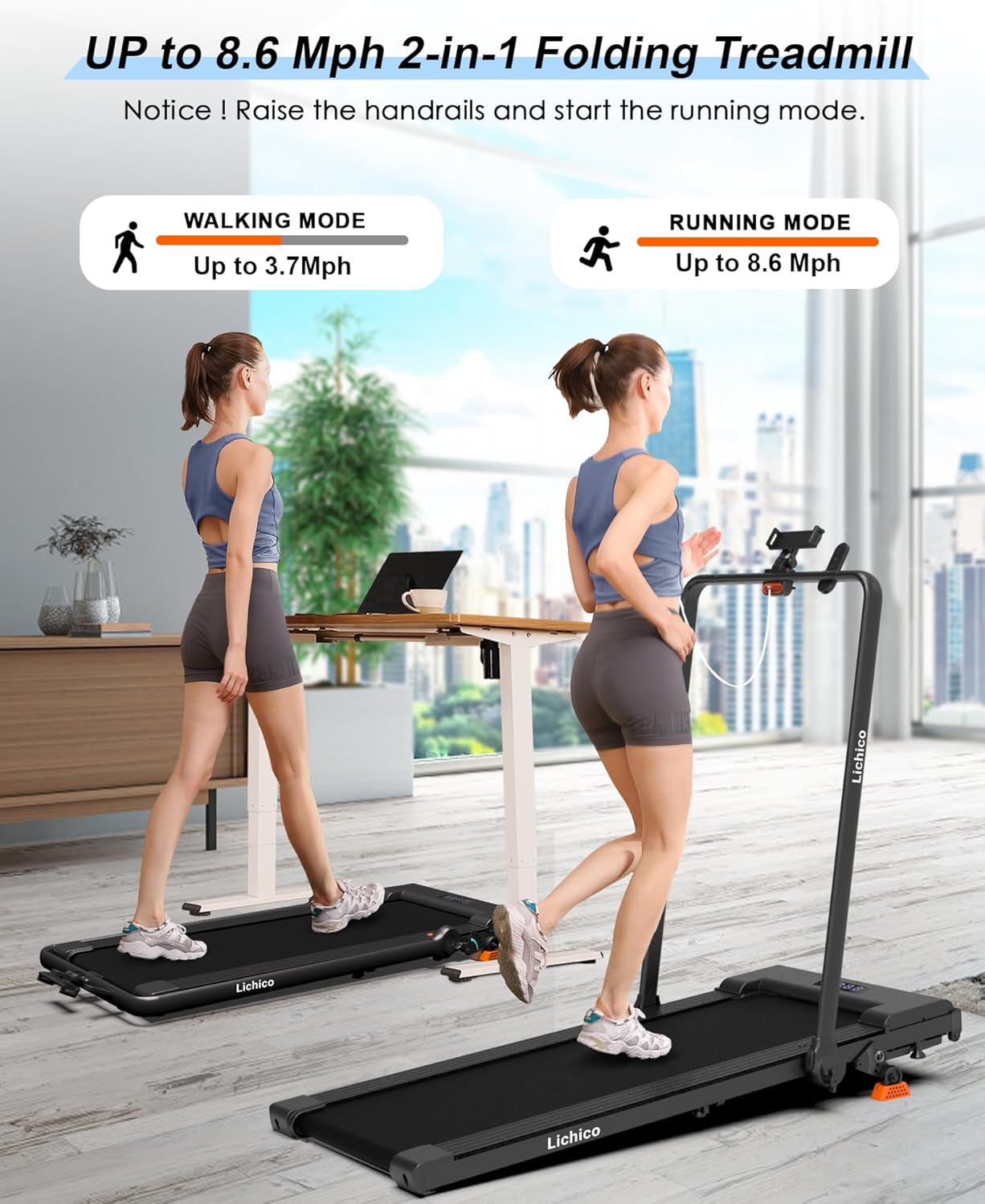 Lichico Walking Pad Under Desk Treadmill,Portable Small Treadmills for Home and Office,Super Quiet Brushless Motorized Walking Jogging Running Machine with Remote Control - Image 3