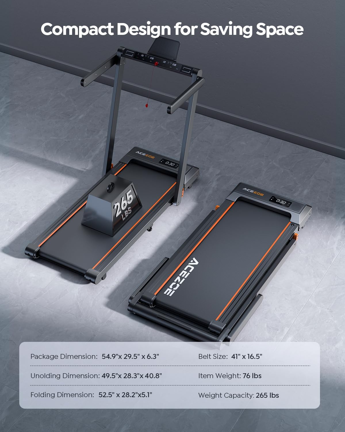 2 in 1 Folding Treadmills for Home Small Office, 2.5HP Walking Pad Treadmill with Handle Bar, 300lbs Capacity, Copmact Protable Treadmill with Smart APPs, 12 HIIT Modes and Touch Screen - Image 7
