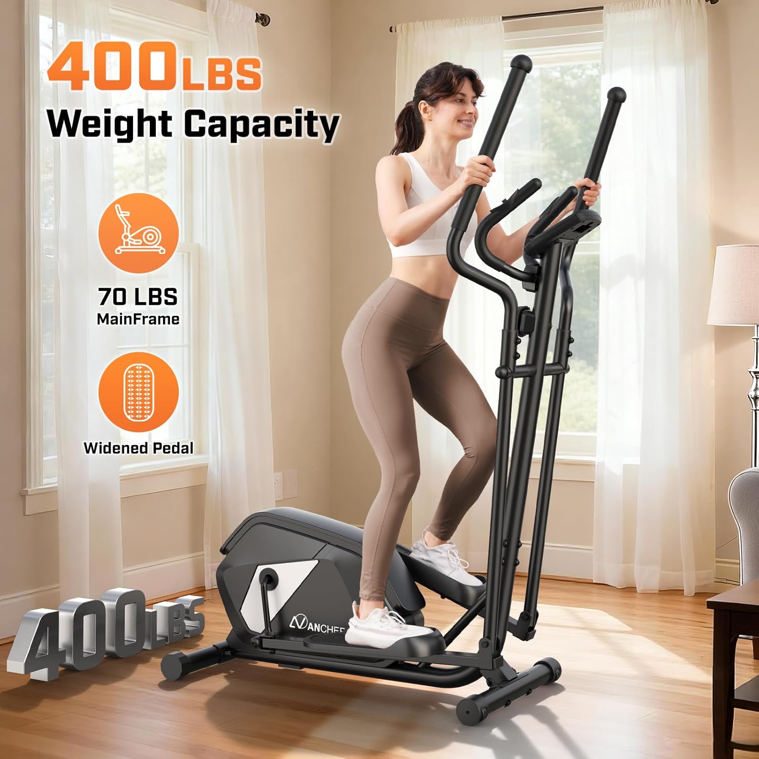 ANCHEER Elliptical Machine, Elliptical Exercise Machine for Home with Ultra-Quiet Magnetic System, Elliptical Trainer with 14 Resistance Levels&15IN Stride,Max 400LBS Loading Capacity - Image 4