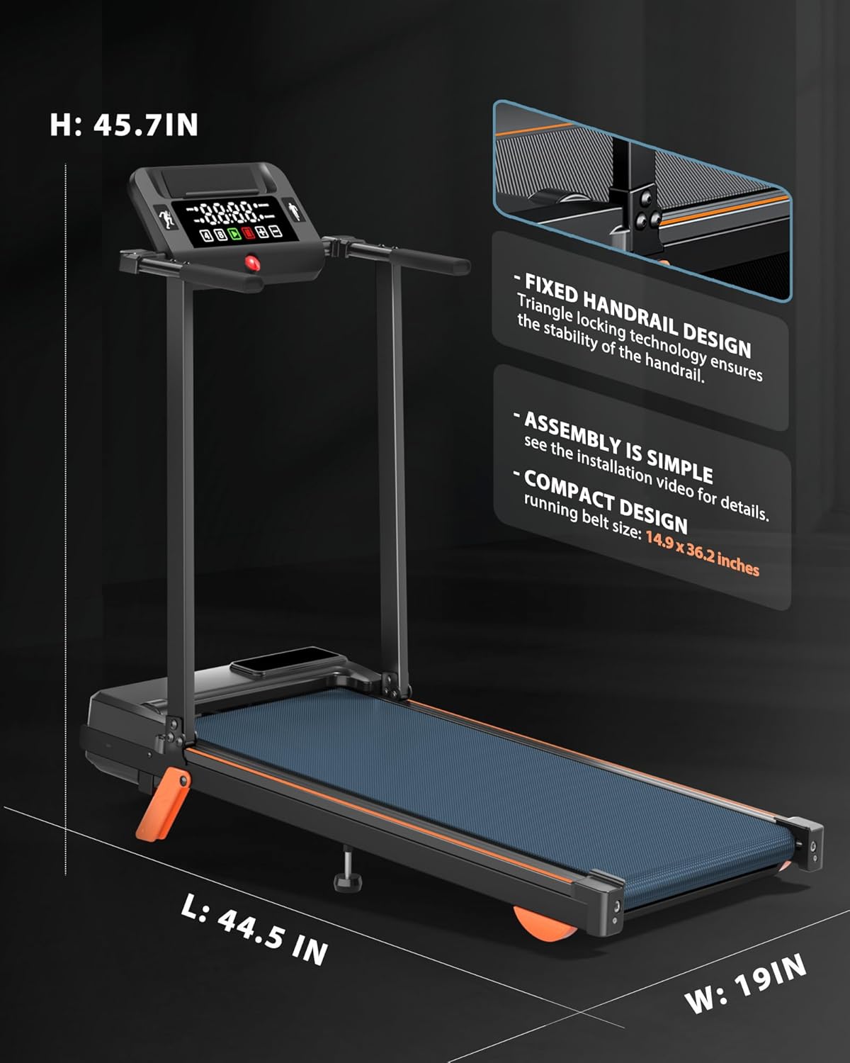 15% Auto Incline Treadmill for Home, Folding Treadmills 350LBS Weight Capacity, 3.5HP Portable Treadmills with Handle Bar/Console, Heavy Duty Treadmill Running Machine with Heart-Rate and Speaker - Image 7