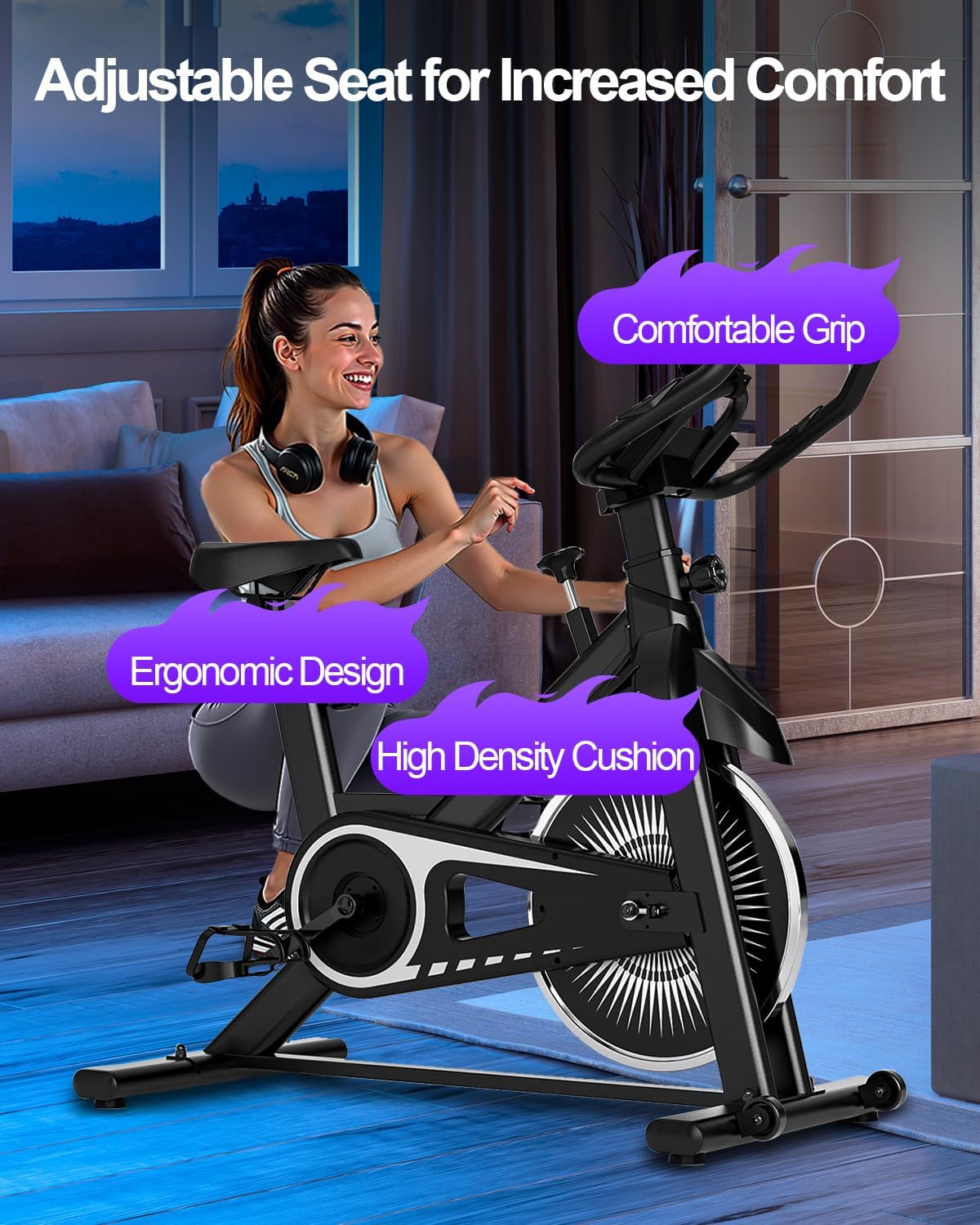 Exercise Bike,Adjustable Resistance Indoor Cycling Bike for Home Exercise - Stationary Bike with Smartphone Holder, LCD Display & Heart Rate Monitor - Image 6