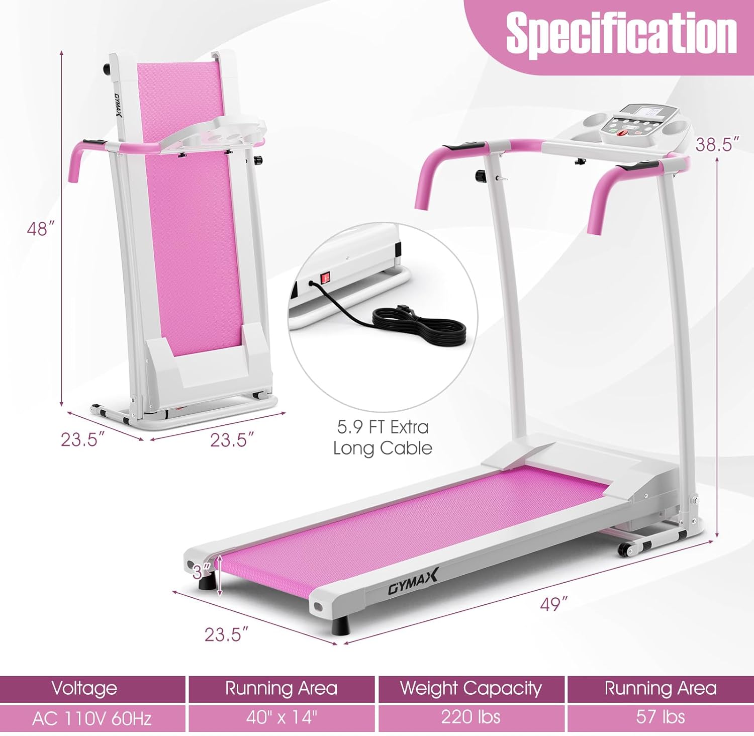 GYMAX Foldable Treadmill, Portable Treadmill with with 12 Preset Programs, LCD Monitor, Built-in Wheels & Pulse Sensor, Freestanding Easy Assembly Running Machine for Small Space Home Gym - Image 7