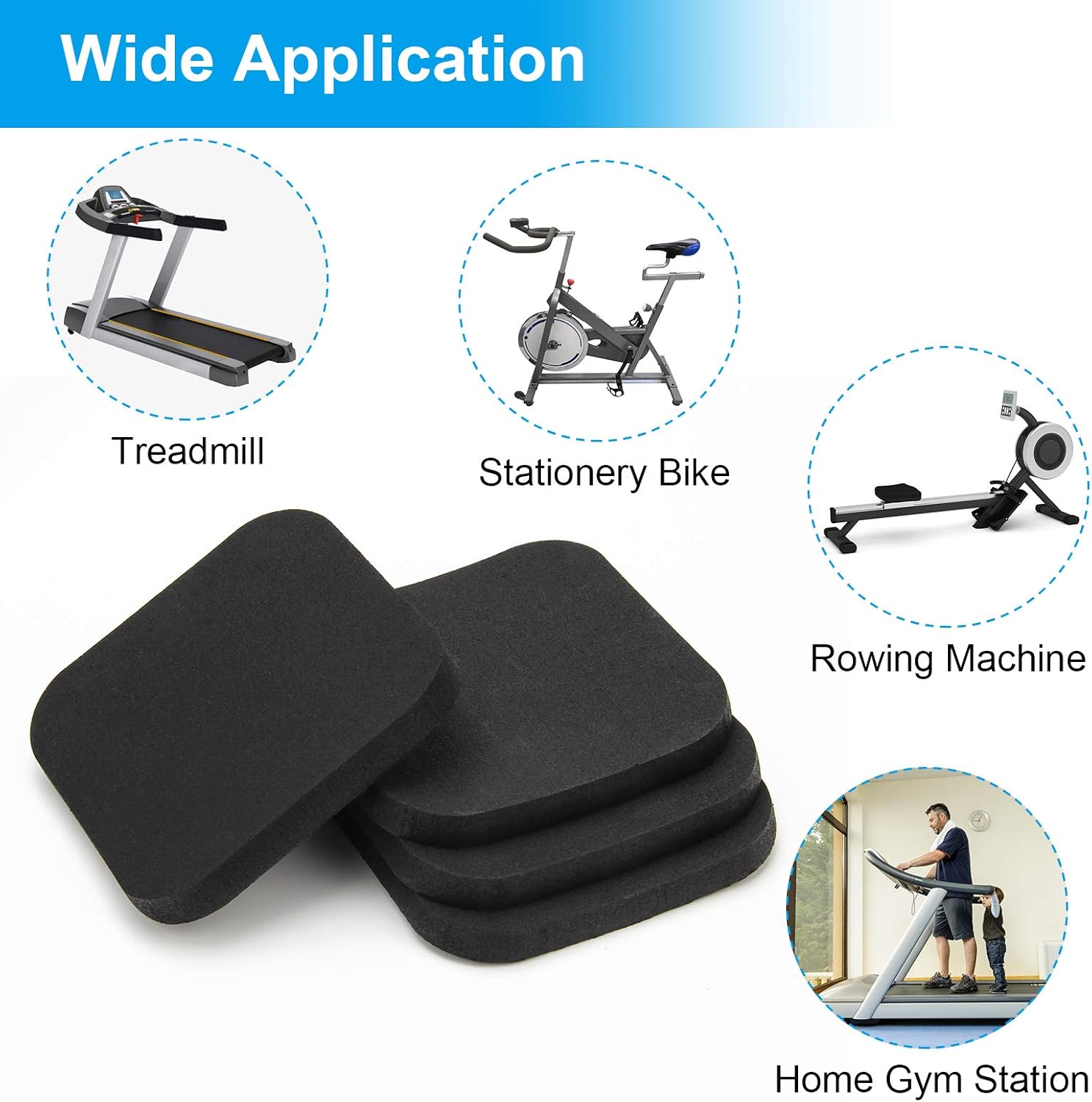 4Pcs Treadmill Mats, Coolrunner High Density Equipment Pads Noise Reduction for Floor Protection, Washing Machine Pads, Anti Vibration Rubber mats for Stationery Bike, Rowing Machine, Home Gym Station - Image 7