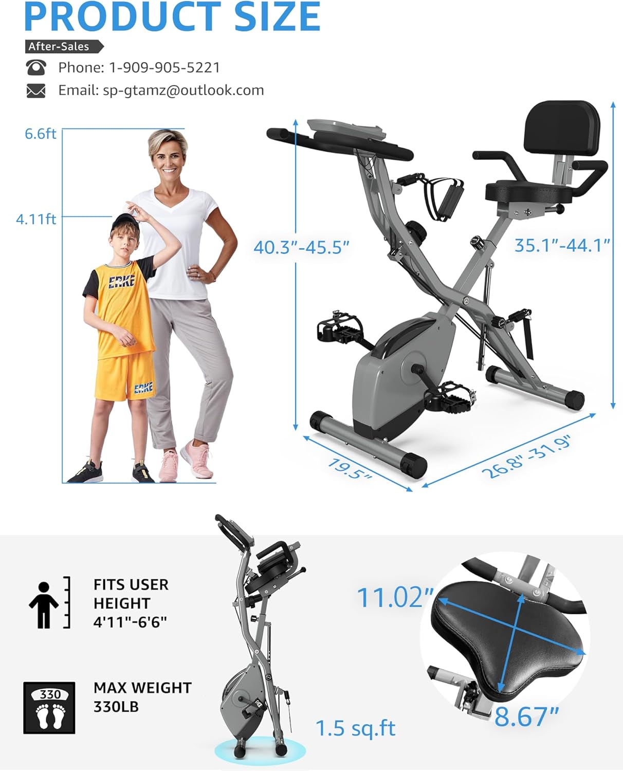 Indoor Exercise Bike for Seniors, 5 IN 1 Foldable Stationary Bike with Tri-Position Ride, 300LBS Capacity and 5.5 LBS Flywheel, Designed for Home Gym - Image 6