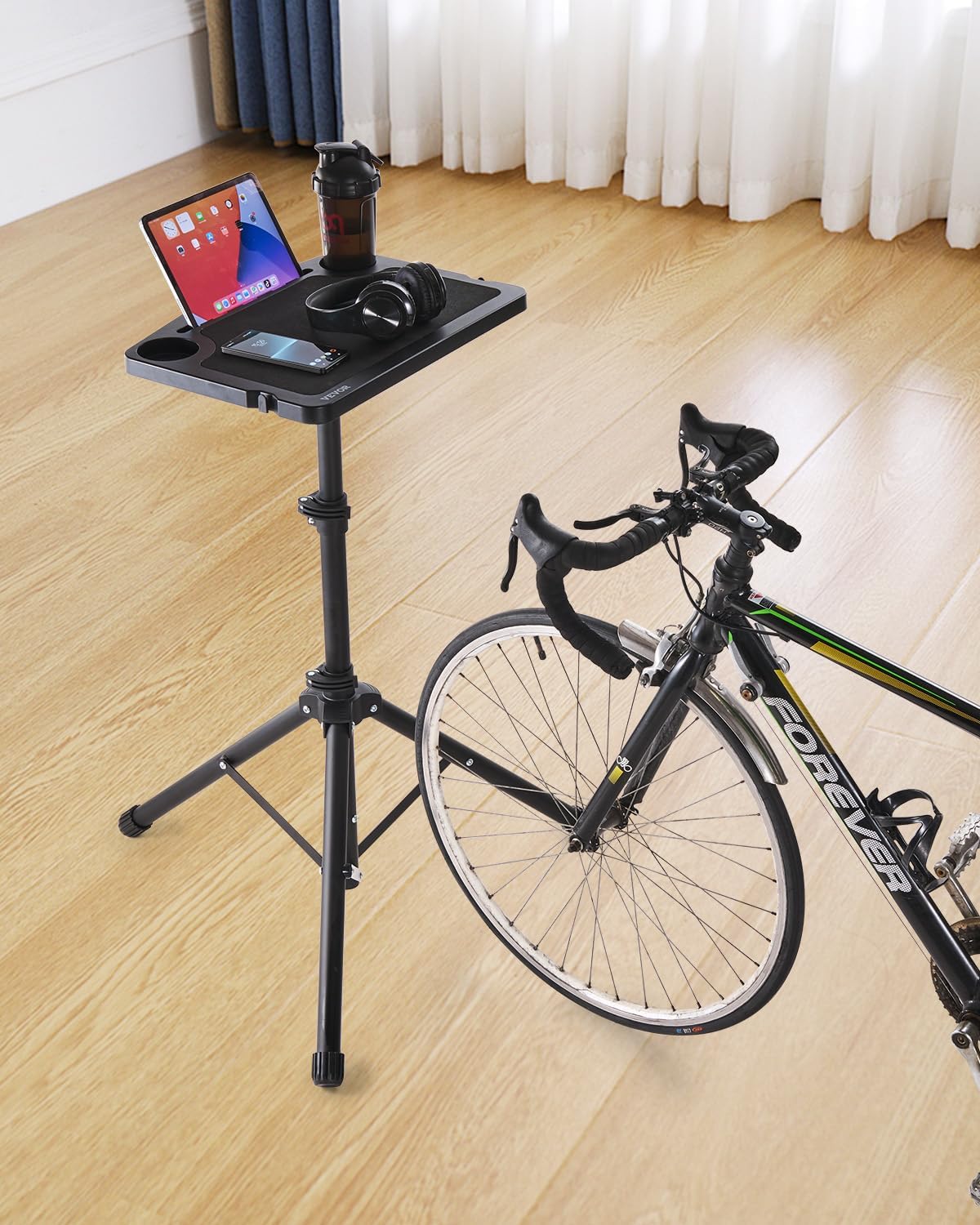 VEVOR Cycling Desk, Adjustable Bike Trainer & Treadmill Desk with Triangle Support, Non-Slip Multi-Slot Bike Trainer Fitness Desk with Handle Bar, Fit for Home Office Exercise