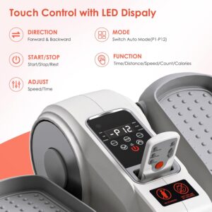 Under Desk Elliptical Machine – Electric Pedal Exerciser with 12 Adjustable Speeds, Quiet & Portable, LED Display, Ideal for Seniors & Adults, Home or Office Use (White)