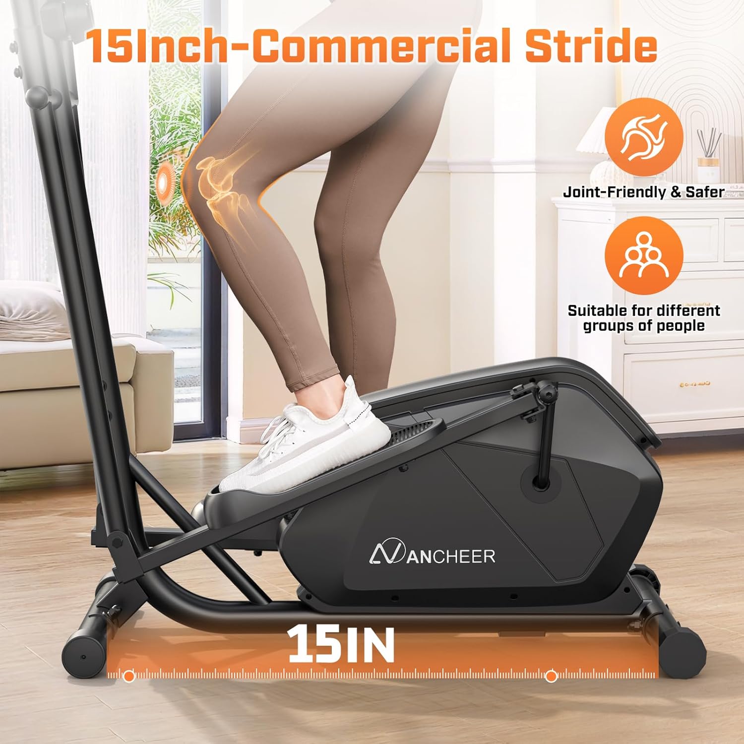 ANCHEER Elliptical Machine, Elliptical Exercise Machine for Home with Ultra-Quiet Magnetic System, Elliptical Trainer with 14 Resistance Levels&15IN Stride,Max 400LBS Loading Capacity - Image 3