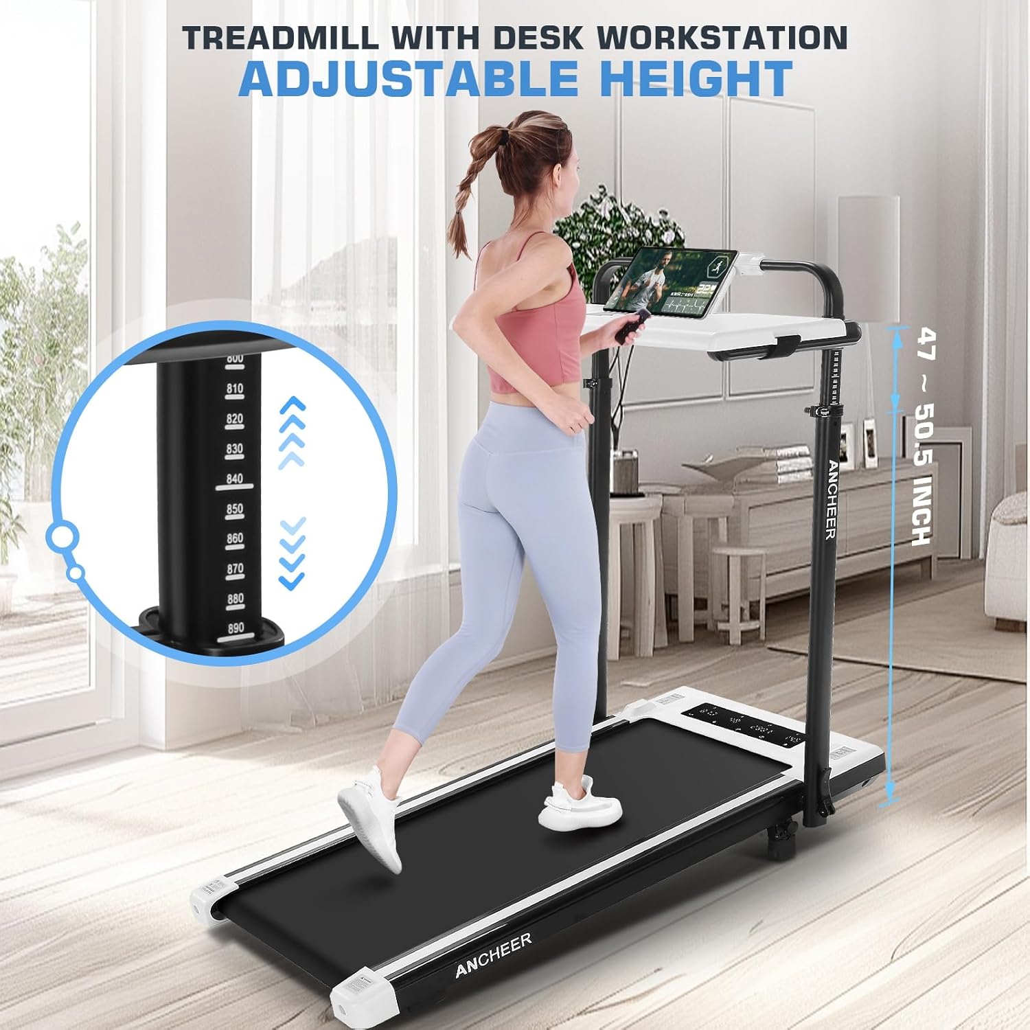 ANCHEER Walking Pad Treadmill with 12% Incline&Adjustable Height, 4 in 1 Under Desk Treadmills with Desk Workstation, Foldable Treadmill for Home 300lb,3 Type Control - Image 9