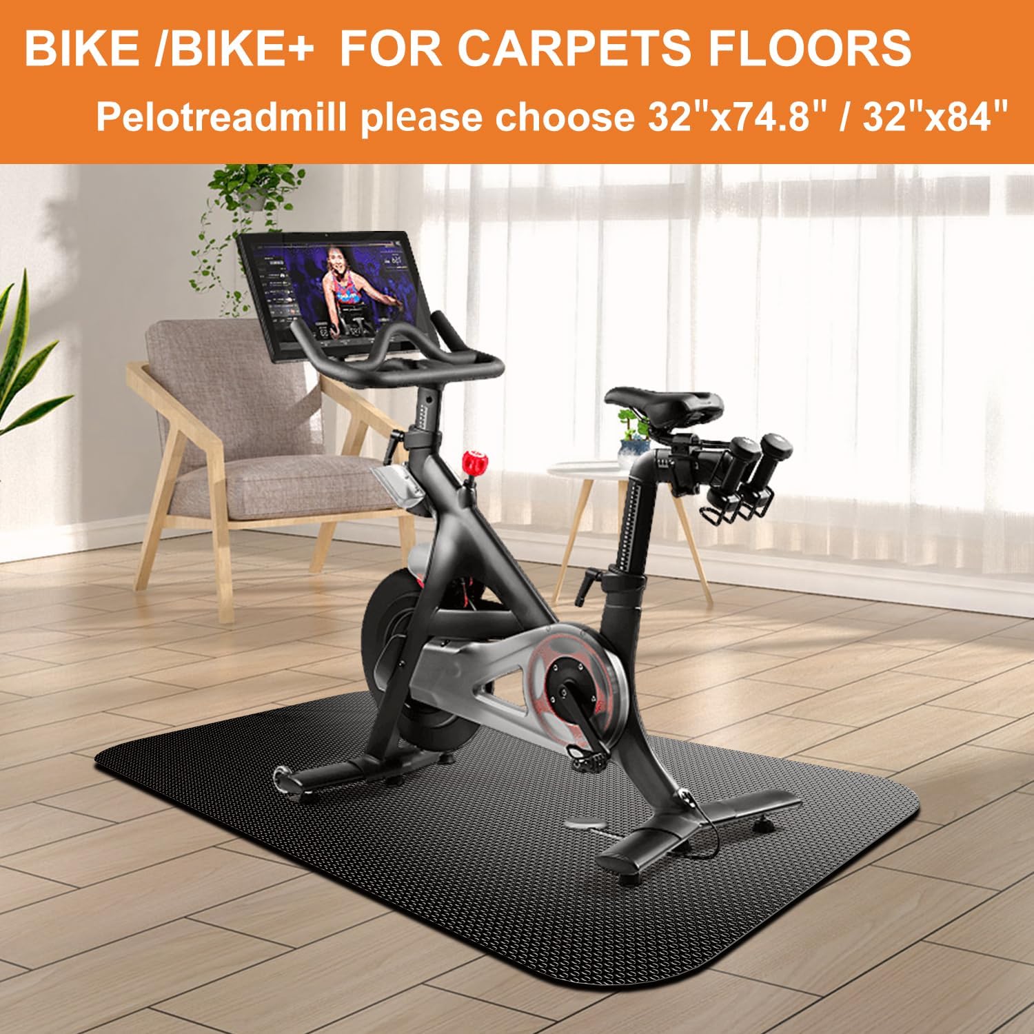 Treadmill Mat,Bike Mat,Stationary Bike Mat,Foldable Treadmill Mat for Hardwood Floors and Carpet.for Exercise Bike,Exercise Equipment Indoor Cycles,Rowing Elliptical (32" X 74.8") - Image 4