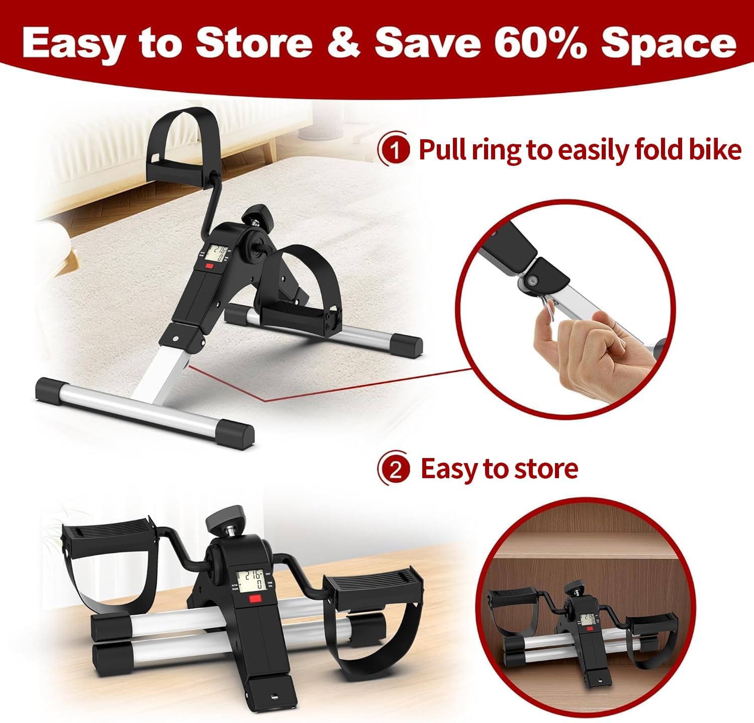 Exercise Bike- Stationary Bikes for Home - Adjustable Workout Bike, Professional Exercise Bikes for Home, Efficient Workout Bike with Smartphone Mount & Digital Pulse Display - Image 4