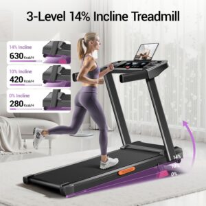 UAMY Treadmill with 14% Incline, 3-in-1 Treadmills for Home with Handle, 3.0HP Folding Treadmill, Three Touch Screen