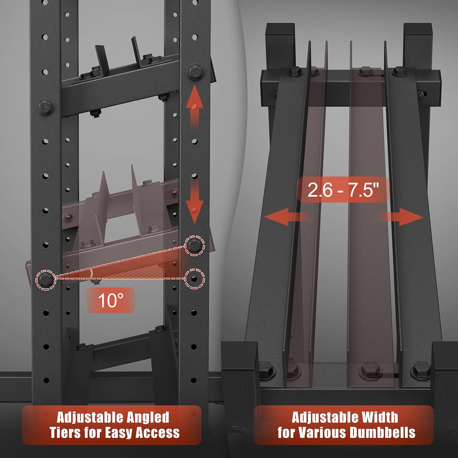 3-Tier Dumbbell Rack Stand Only, 1200LB Capacity Jusgym Adjustable Weight Rack for Home Gym, Heavy-Duty Weight Stand for Dumbbells Kettlebells - Image 4
