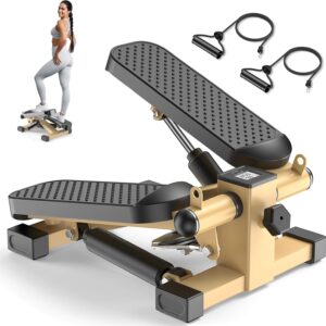 Mini Steppers for Exercise at-Home, Step Fitness Machines with Resistance Bands and LCD Monitor, Mini Stair Stepper with 220 LBS Loading Capacity for Daily Workout