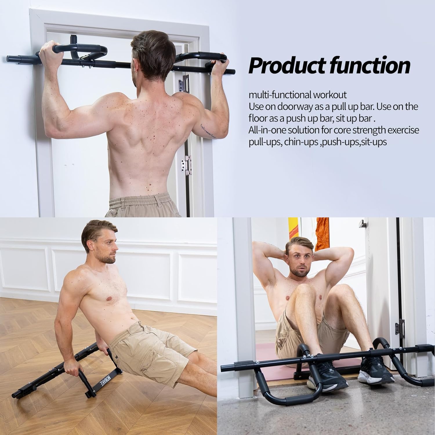 NOWAKE Pull up bar For Doorway,300lbs Heavy Duty Adjustable Width Portable Functional Ergonomic Design Door Frame Chin Up Bar With USA Patent For Home Fitness Workouts - Image 5