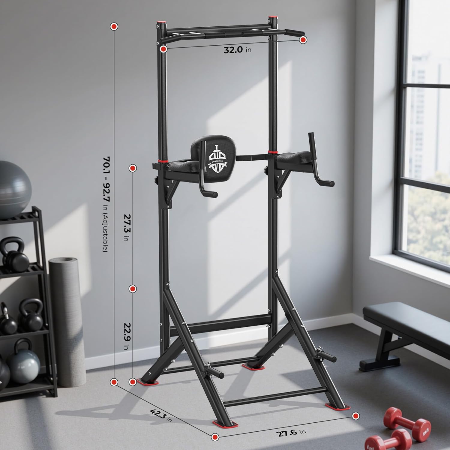Sportsroyals Power Tower Pull Up Bar Station, 450LBS Stable Pull Up Dip Station for Home Gym Strength Training Equipment - Image 9