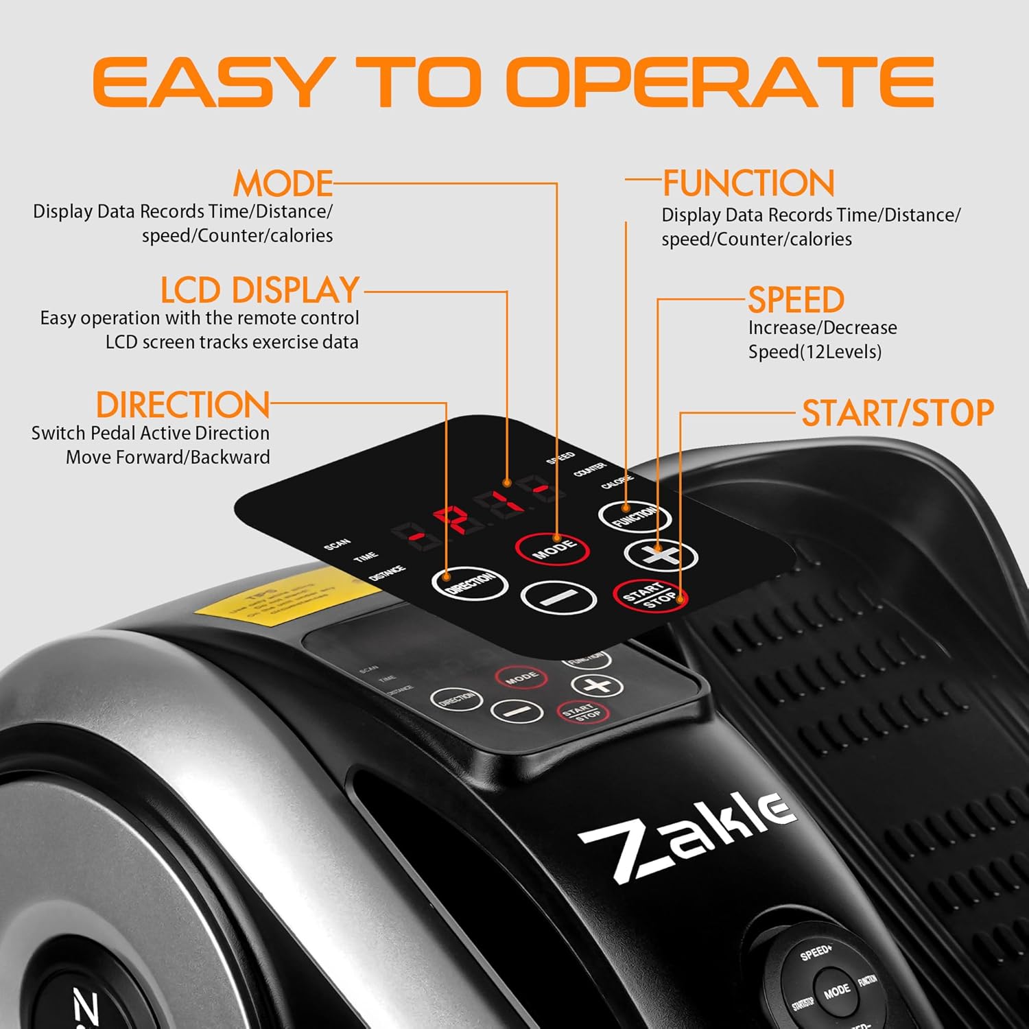 Zakle Under Desk Elliptical Machine, Electric Seated Pedal Exerciser w/Remote Control & 12 Adjustable Speeds, Fully Assembled Elliptical Training Machine for Home Office - Image 4