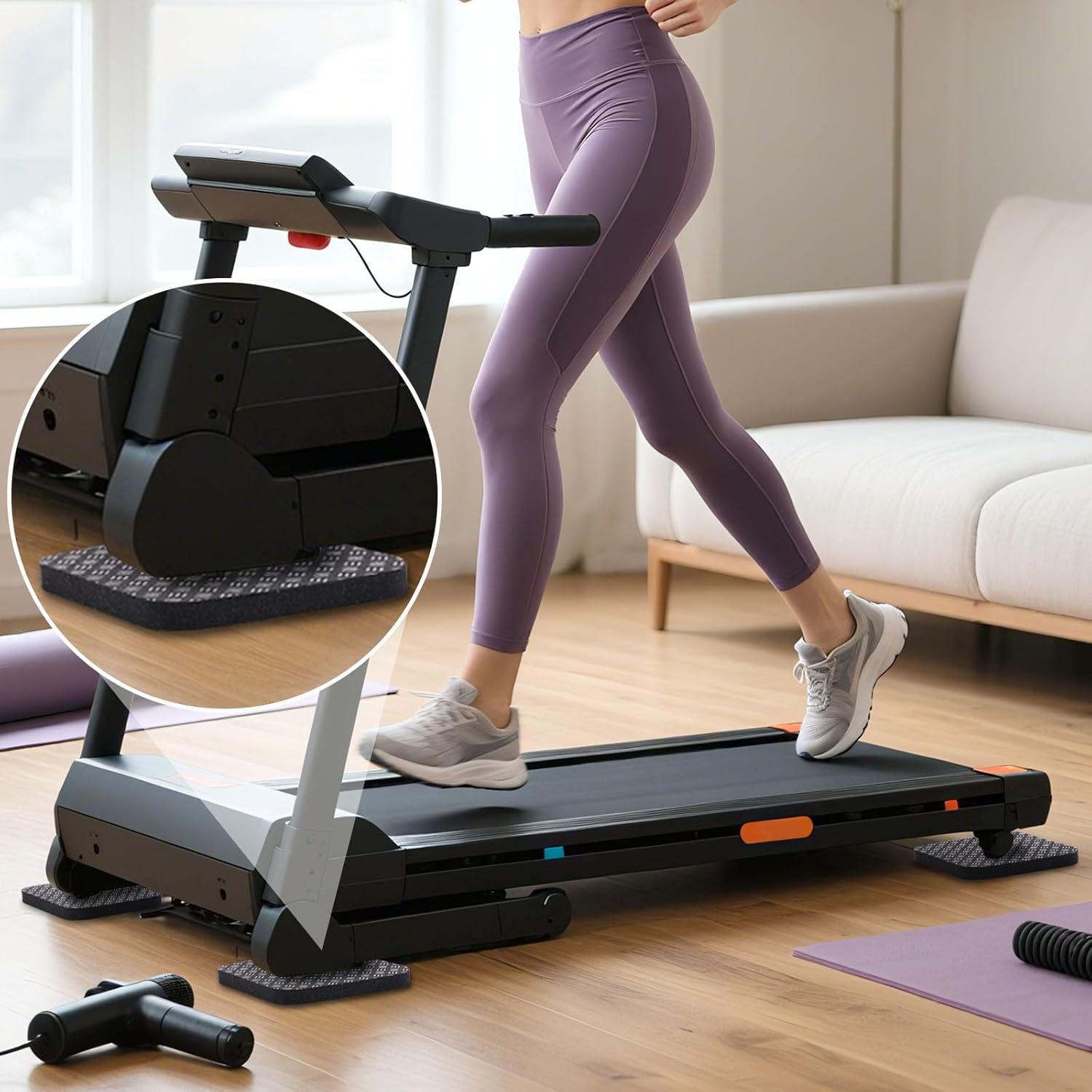 TOBWOLF 4PCS Anti-Slip Treadmill Mats, 10MM Thick High Density Walking Pad Mat, 4" X 4" Anti Vibration Walking Pad Mats, Thick Rubber Mat for Stationery Bike, Rowing Machine, Home Gym Station - Image 5