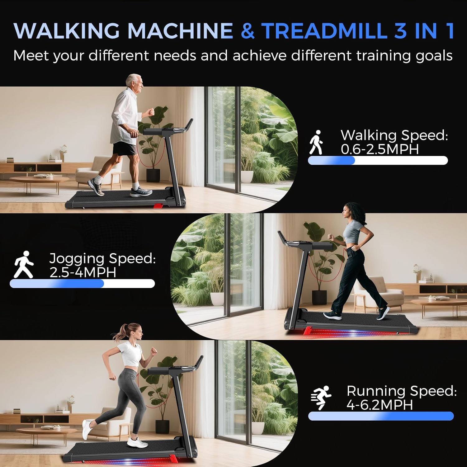 Treadmill with Incline 3-in-1 Portable Treadmills for Home Small, Incline Walking Pad Treadmill with Handle Bar, Walking Pad Foldable with 3.0HP Quiet Brushless, LED Dispay, 300LBS Capacity - Image 6