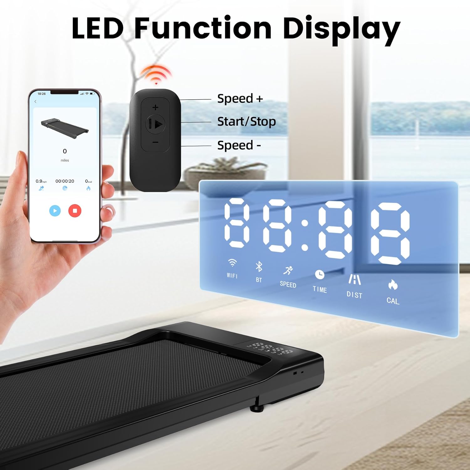 DeerRun 2025 Upgrade Walking Pad - Raceable Smart Under Desk Treadmill with Rewards Program, Quick Setup, 2.5HP, APP/Remote Control, LED Display, 300 lbs Capacity - Image 3