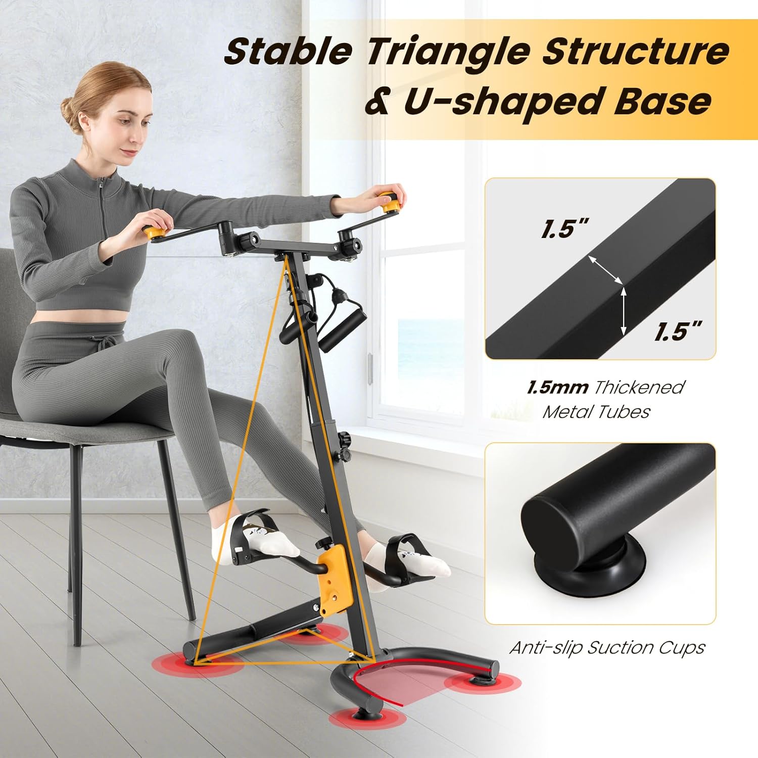 Goplus Foldable Pedal Exerciser for Seniors, Hand Arm Leg Knee Physical Therapy Exercise Bike w/Adjustable Height, Handgrip, Resistance Band, Recovery Home Workout Equipment for Elderly - Image 8