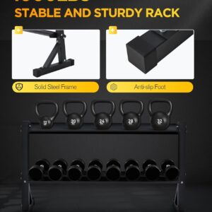 2-Tier 48″ Dumbbell and Kettlebell Rack for Home Gym, 1000LBS Weights Storage for Free Weights, Dumbbells, Kettlebells and Medicine Ball