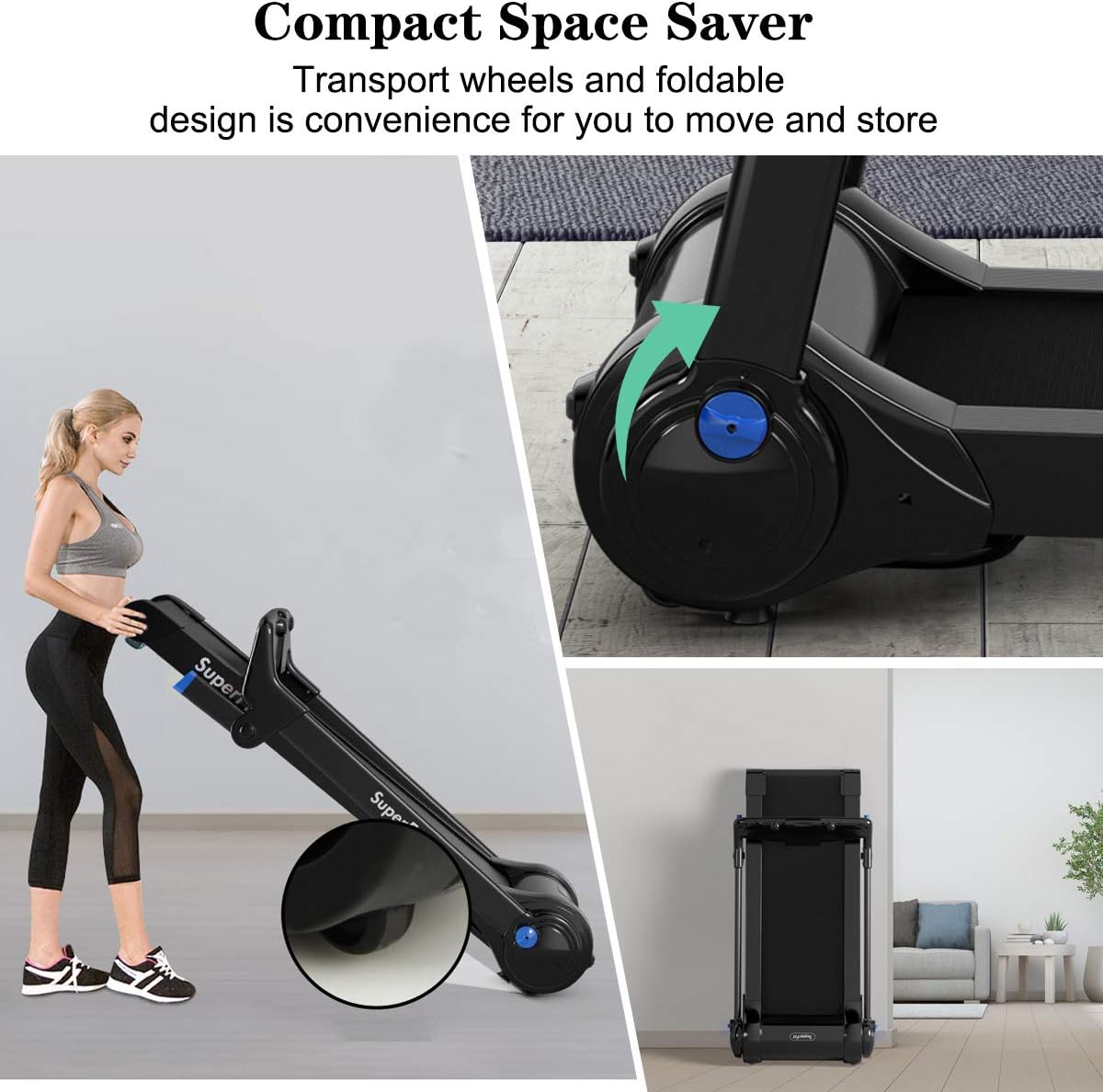 3.0HP Motorized Folding Treadmill, Portable Treadmills with HD Digital Display, Bluetooth Speaker & APP Control, Small Running Machine for Home Office, Installation-Free, Blue - Image 3