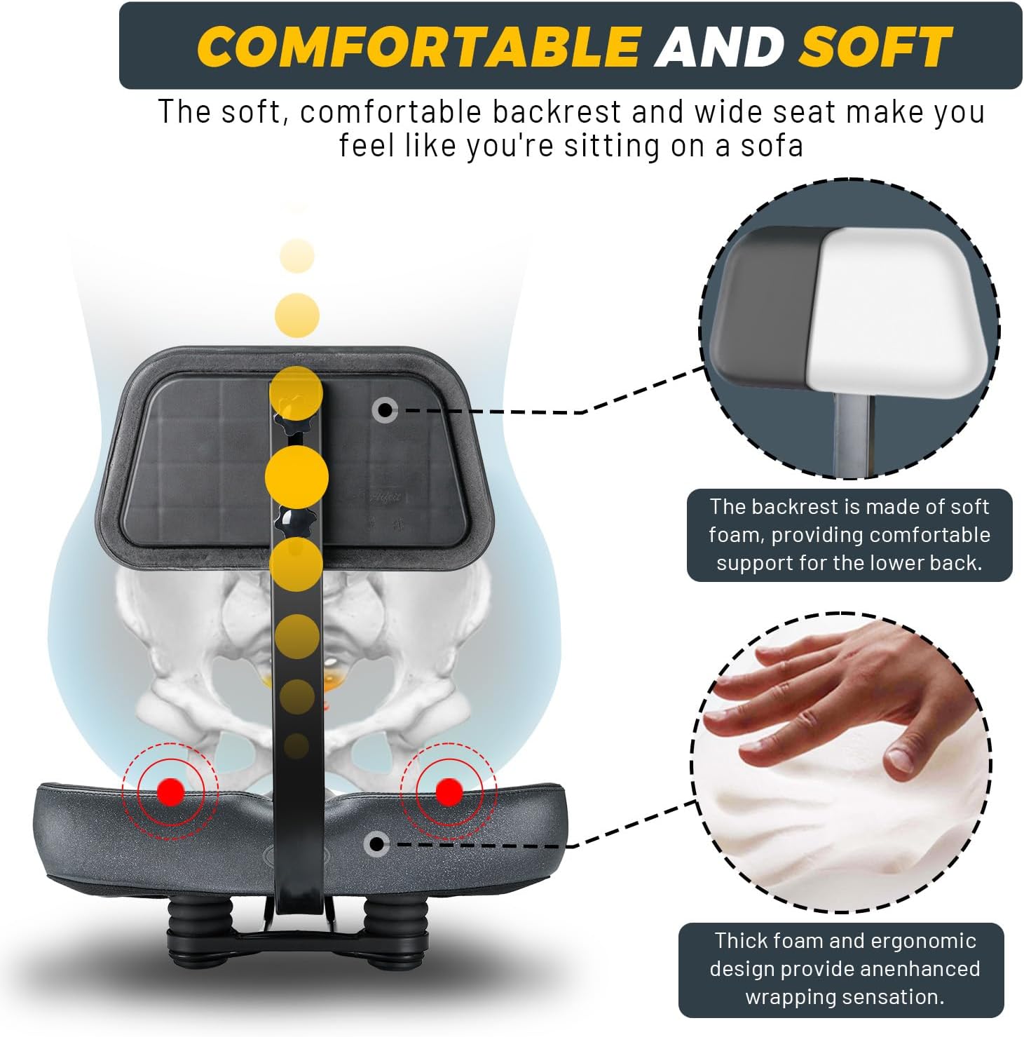 YLG Oversized Bike Seat with Backrest Comfort Wide Bicycle Saddle Replacemen for Tricycle, Electric Bike, Commuter Bike, Stationary Bike, Soft Thick Foam Padded Cushion, Adjustable, Waterproof - Image 2