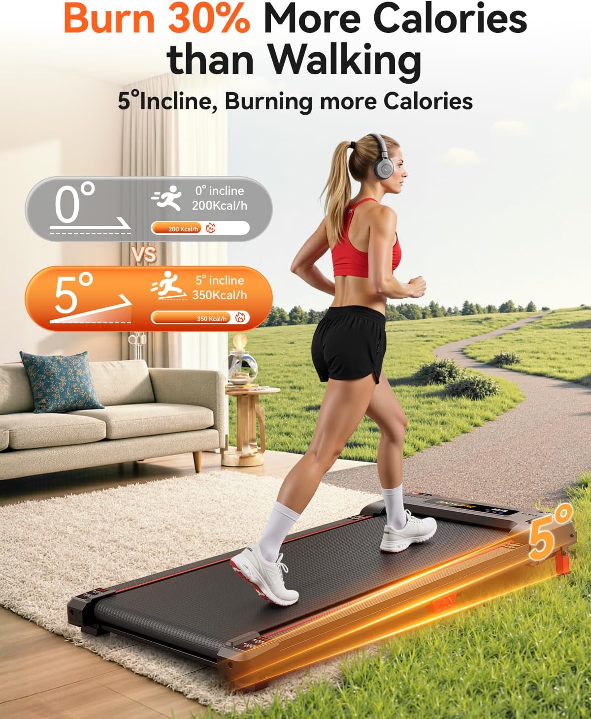 Walking Pad Treadmill, Anylife Incline Walking Pads Under Desk 330lb Capacity, 2.5HP Portable Treadmills for Home, Compact Treadmill Small Running Pad with LED Display, Remote Control - Image 2