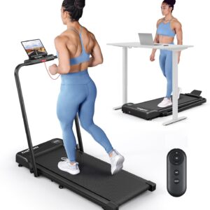 THERUN Walking Pad, 2 in 1 Foldable Treadmills for Home, 2.5HP Under Desk with Handle Bar, 16″ Widened Running Belt, with Remote Control
