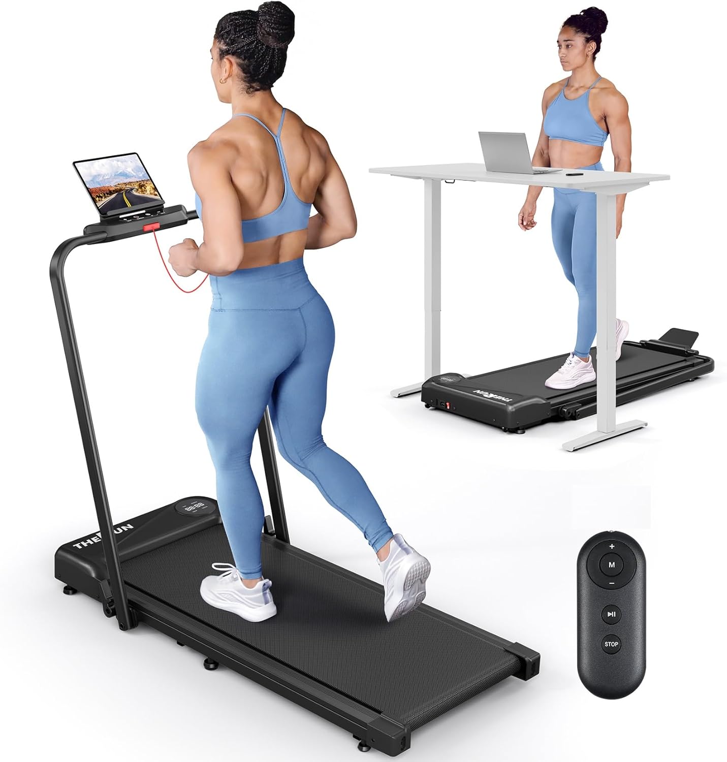 THERUN Walking Pad, 2 in 1 Foldable Treadmills for Home, 2.5HP Under Desk with Handle Bar, 16" Widened Running Belt, with Remote Control
