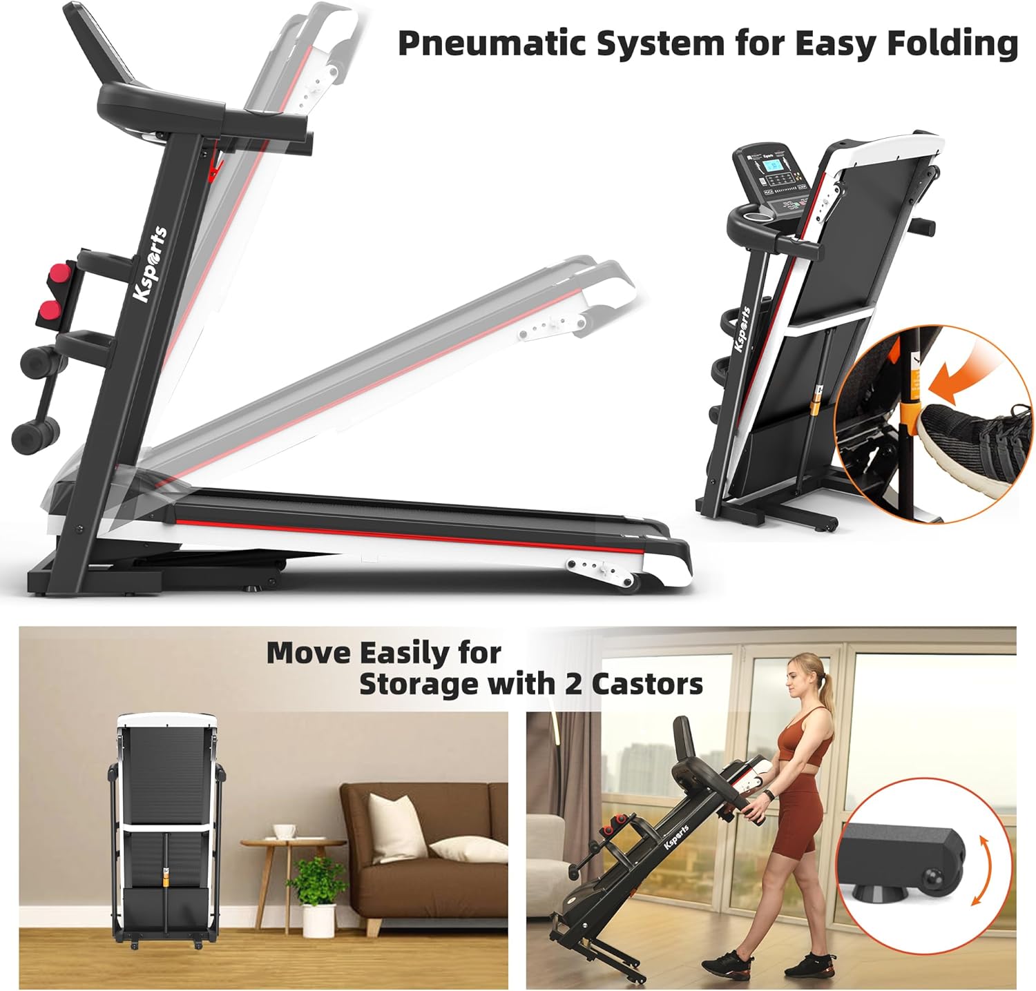 Ksports Foldable 16.5 Inch Cardio Fitness Portable Treadmill with Bluetooth Connectivity, LCD Display, and Tracking Apps for Home Gym Equipment, Black - Image 6
