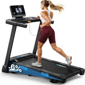 MERACH Treadmill with Incline 6%-15%, 300 LBS Capacity Foldable Running Treadmills for Home, 0.5-7.5MPH Quiet 2.5HP Brushless Double Deck Incline Foldinng Treadmill LED Display with Smart APP