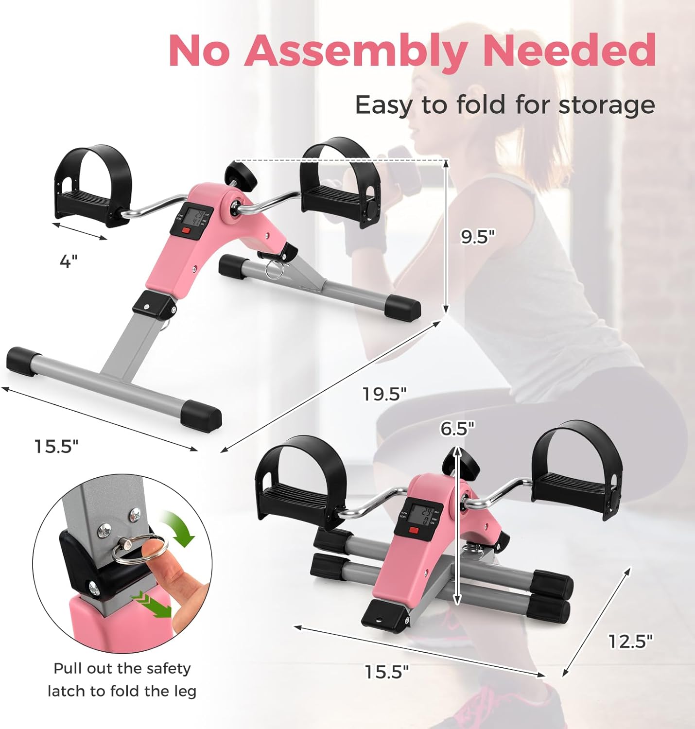 GYMAX Under Desk Bike Pedal Exerciser, Folding Mini Exercise Bike with LCD Display for Arms & Legs Workout, Portable Peddler Exerciser for Seniors Office Home Fitness - Image 7