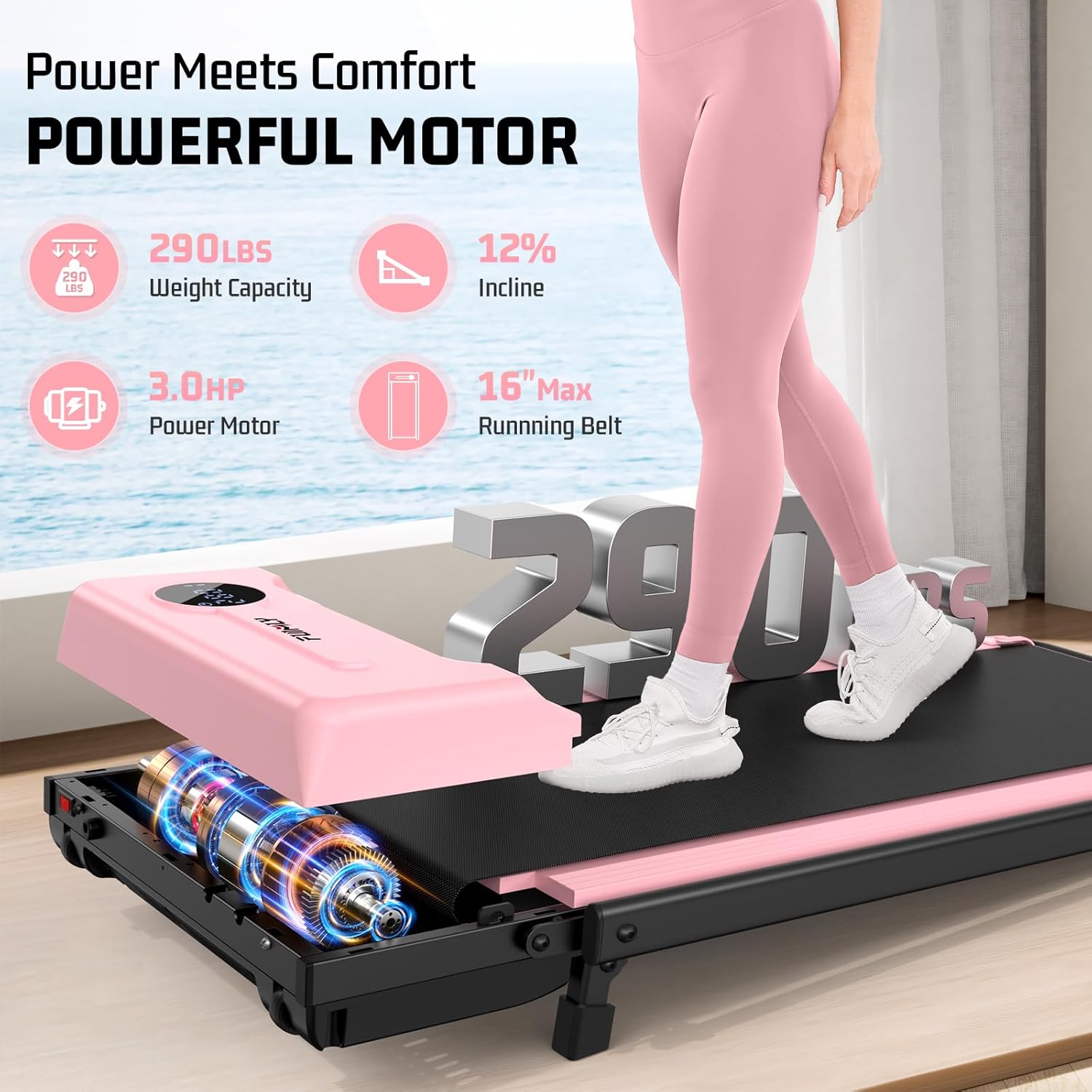 FUNMILY Walking Pad Treadmill with Incline, Foldable Treadmills for Home Office, Portable Walking Pad 300lbs Capacity, Remote Control, 2s Folding Treadmill - Image 6