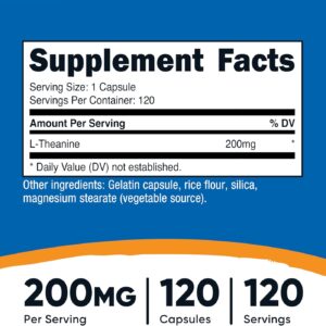 Nutricost L-Theanine 200mg, 120 Capsules, Double Strength – Non-GMO, Gluten Free