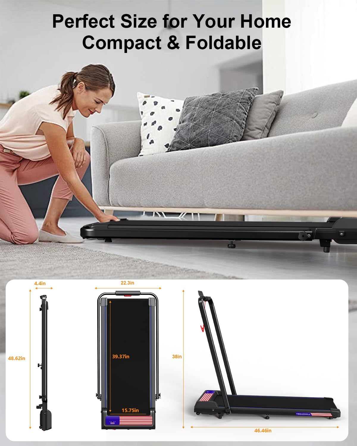 Treadmill Under Desk Walking Pad,2 in 1 Folding Treadmill for Home/Office with Remote Control and APP,Large Screen - Image 7