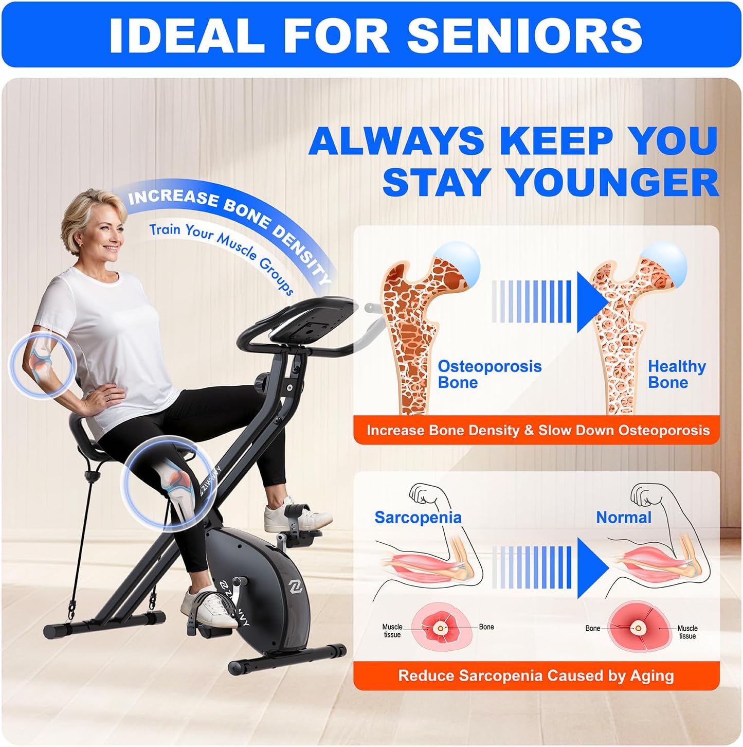 ZIWWVY- Foldable 3-in-1 Exercise Bike for Home – Upright & Recumbent Stationary Bike with 330 lbs Capacity, 8-Level Magnetic Resistance, Arm Bands & Pulse Sensor, Easy Assembly, 2025 upgrade X-bike - Image 6